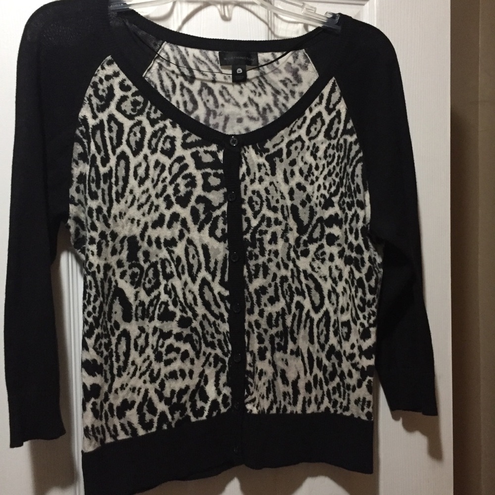 Worthington Sweater Cardigan Cheetah Print